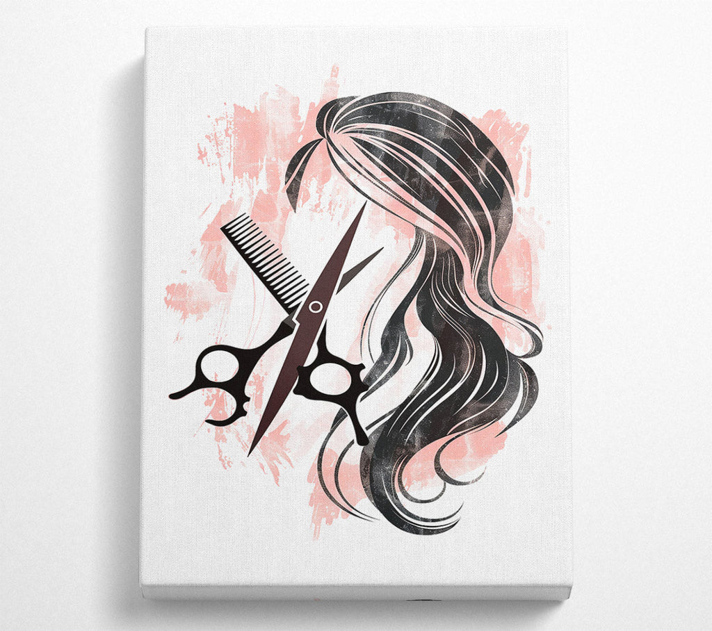 Pink Hair Scissors Canvas Wall Art