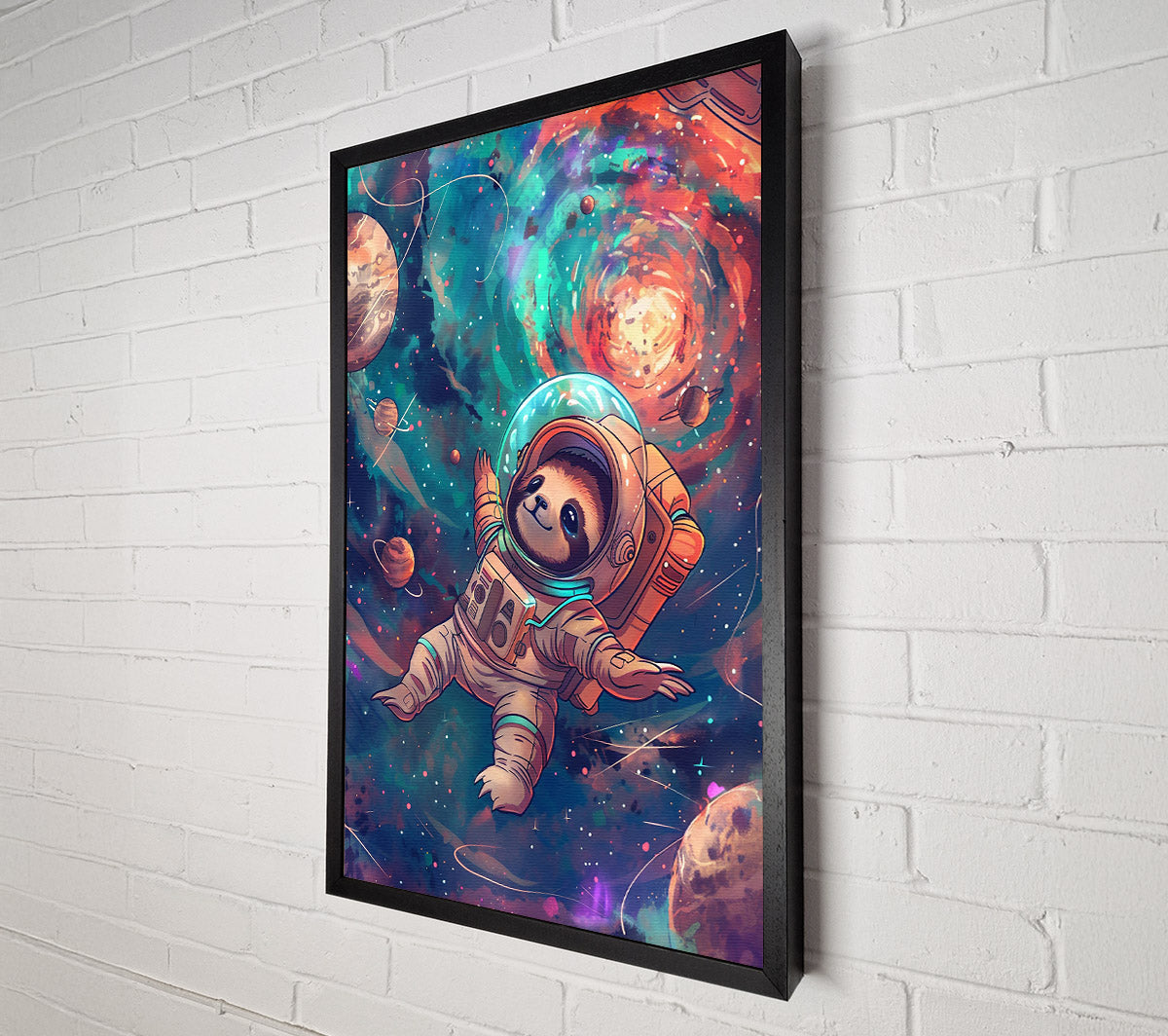 Teal Space Sloth Canvas Wall Art