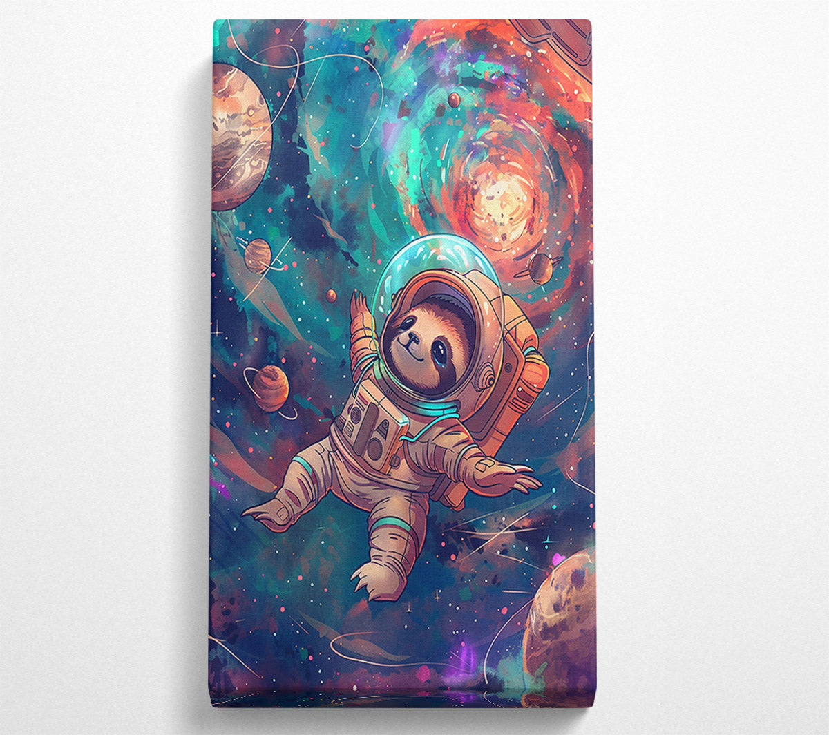 Teal Space Sloth Canvas Wall Art