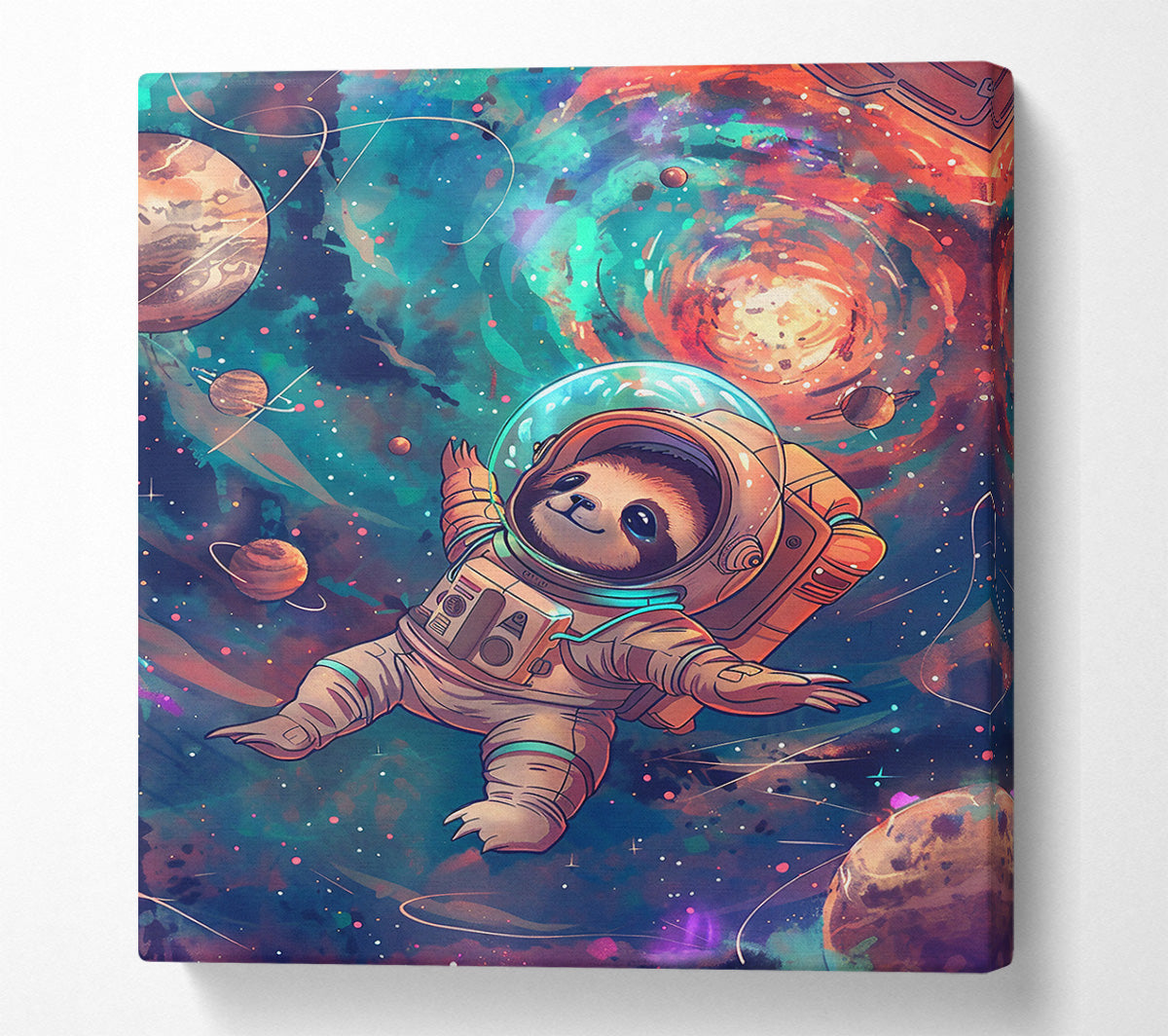 Teal Space Sloth Canvas Wall Art