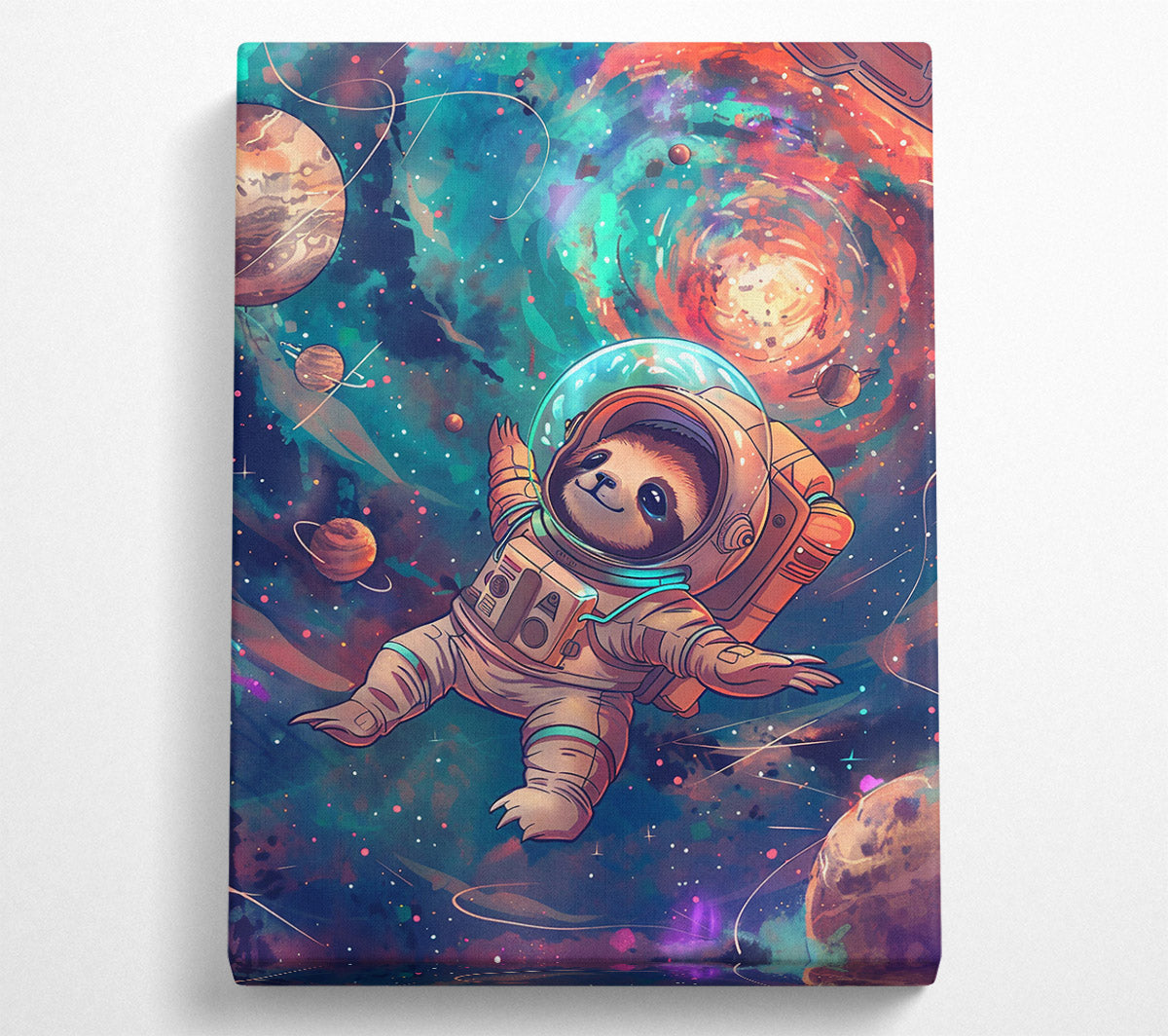 Teal Space Sloth Canvas Wall Art