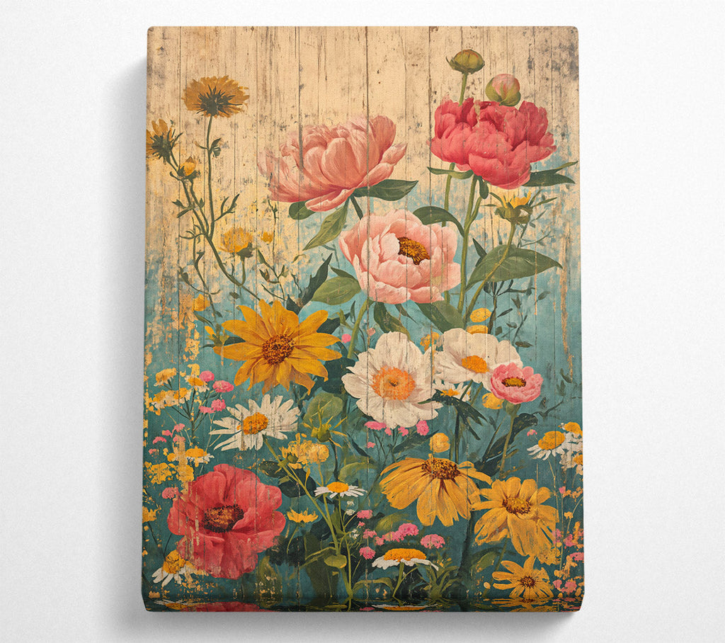 Teal Floral Bloom Canvas Wall Art