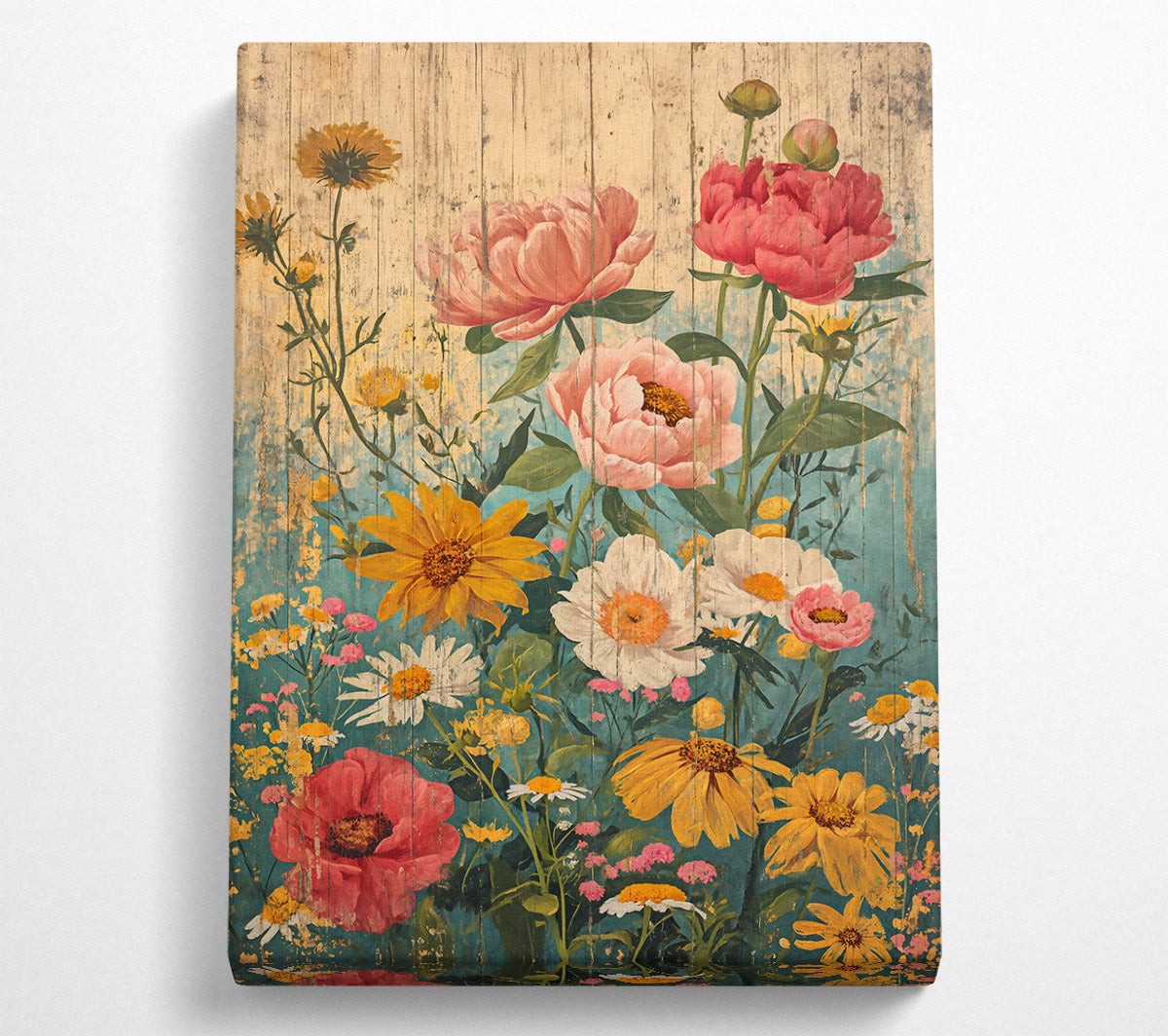 Teal Floral Bloom Canvas Wall Art
