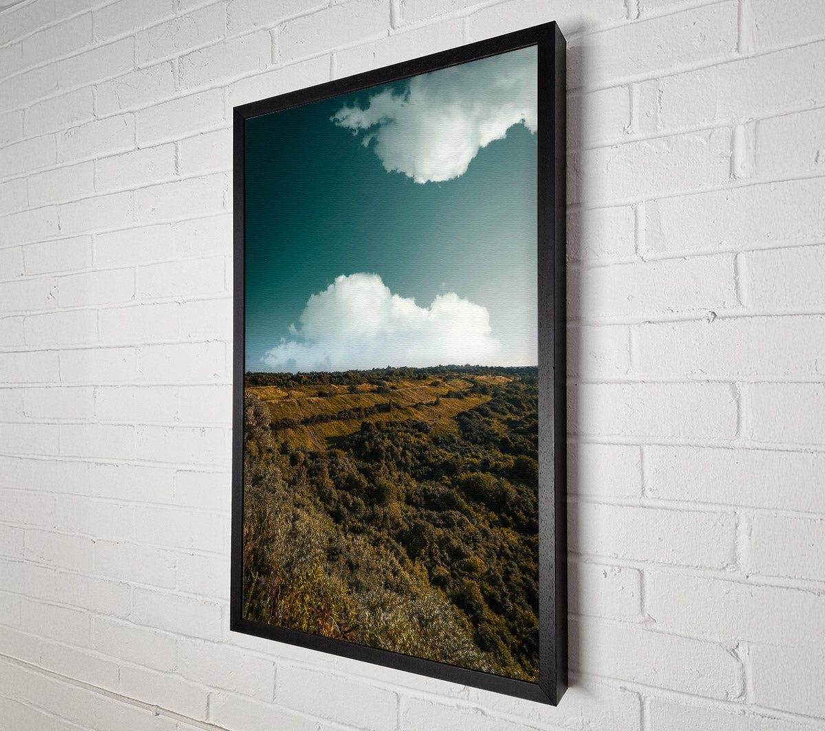 Teal Clouds Over Hills Canvas Wall Art