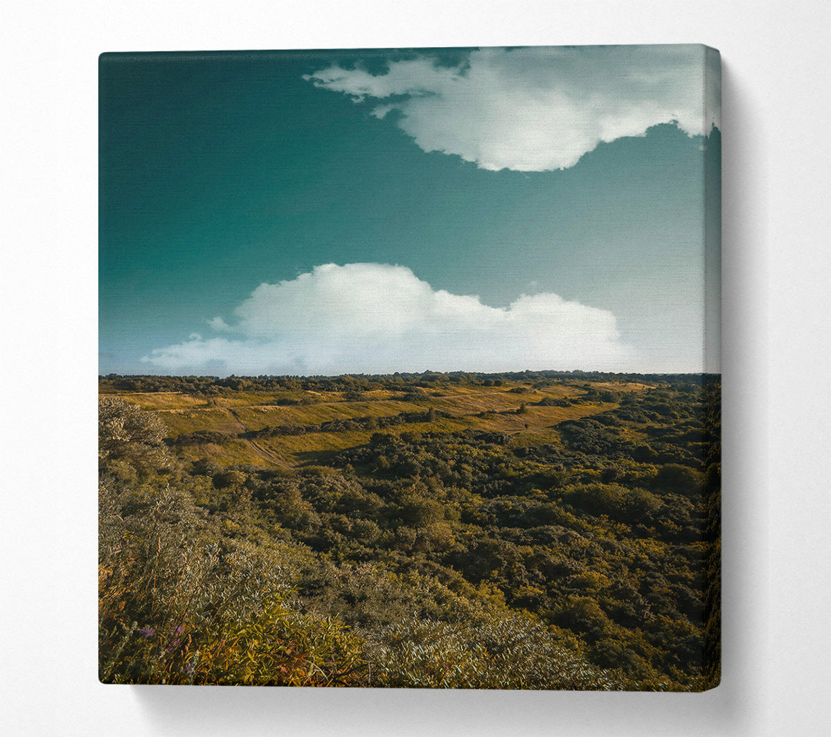 Teal Clouds Over Hills Canvas Wall Art