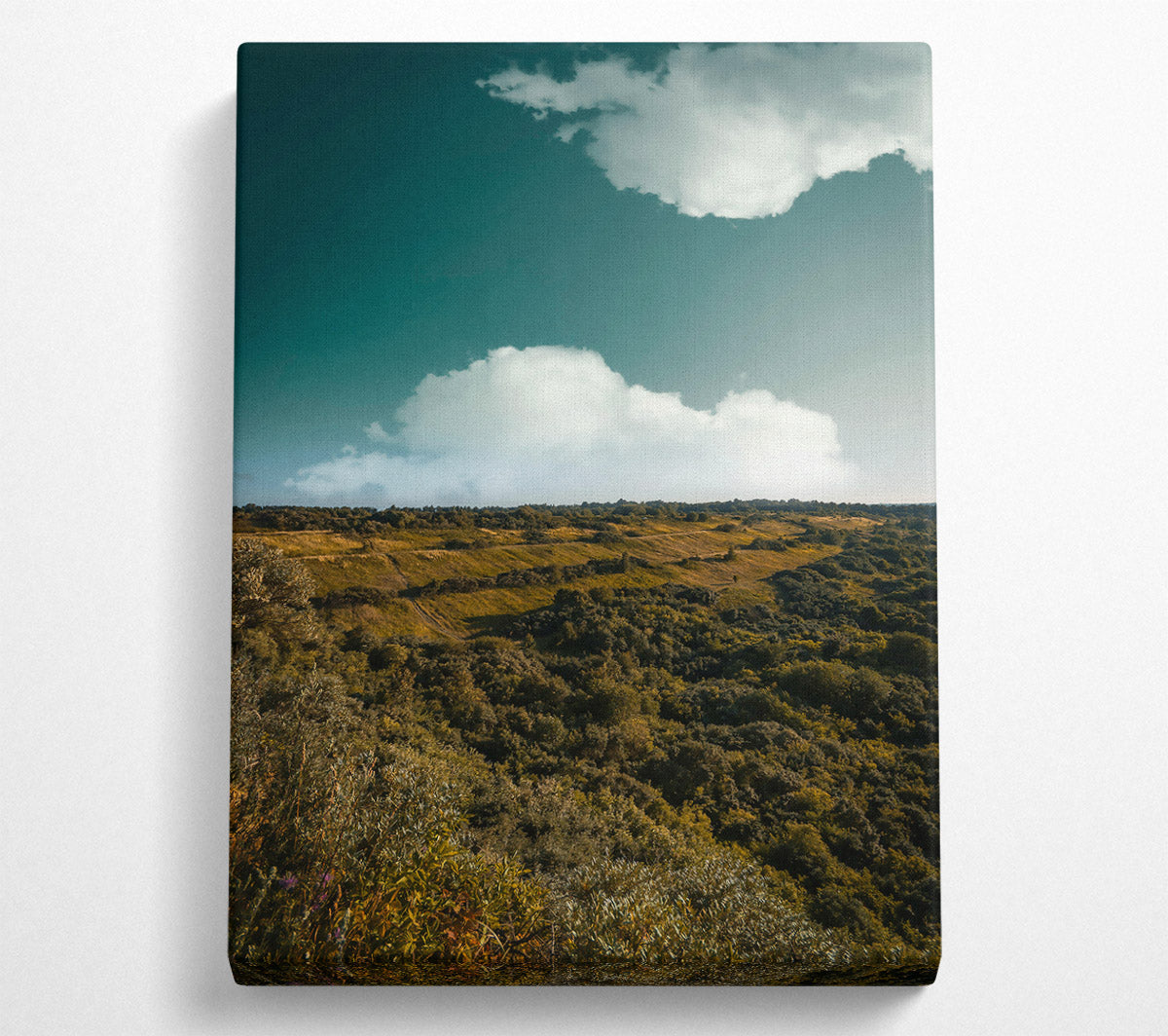 Teal Clouds Over Hills Canvas Wall Art