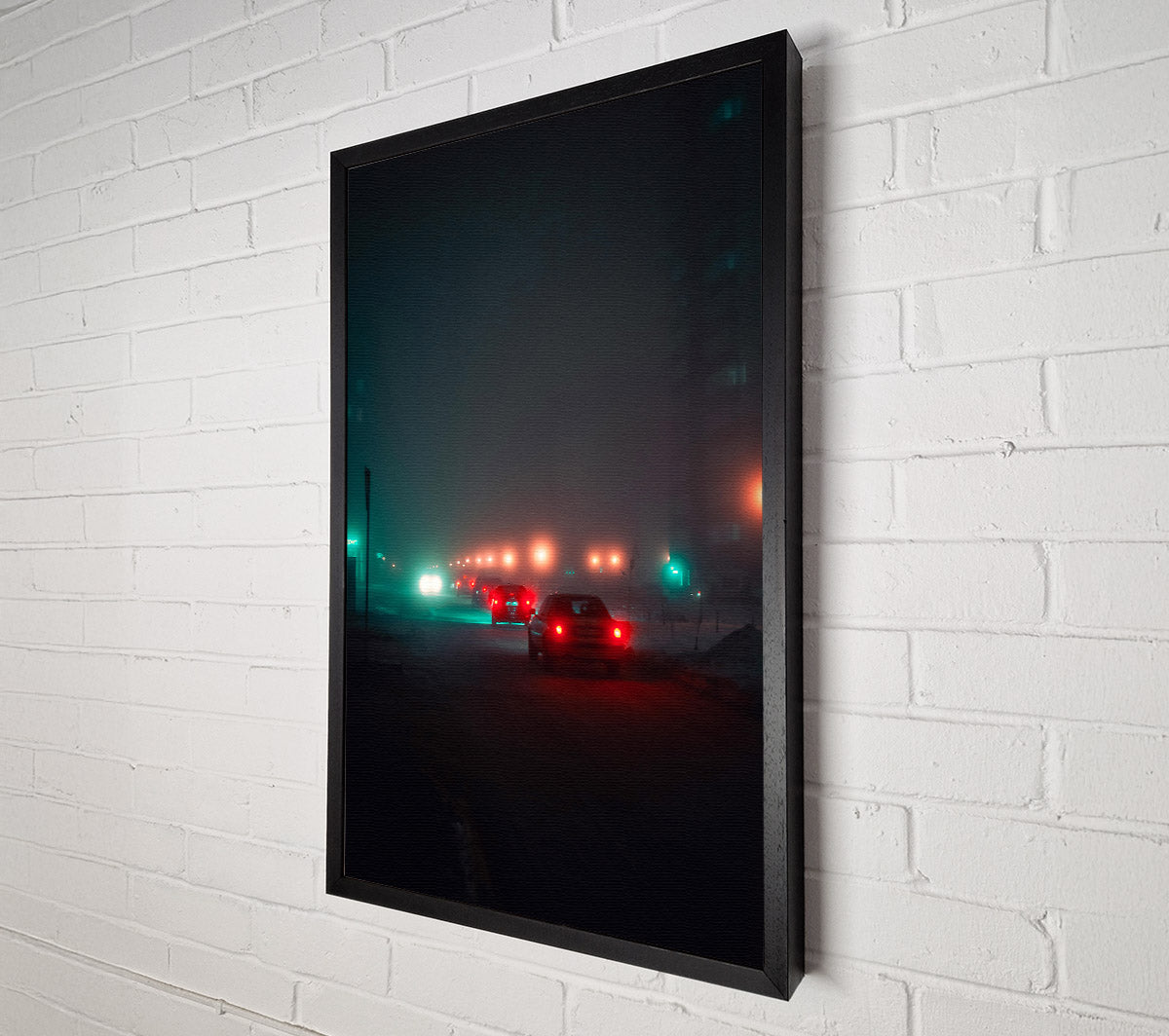 Teal Foggy Night Drive Canvas Wall Art