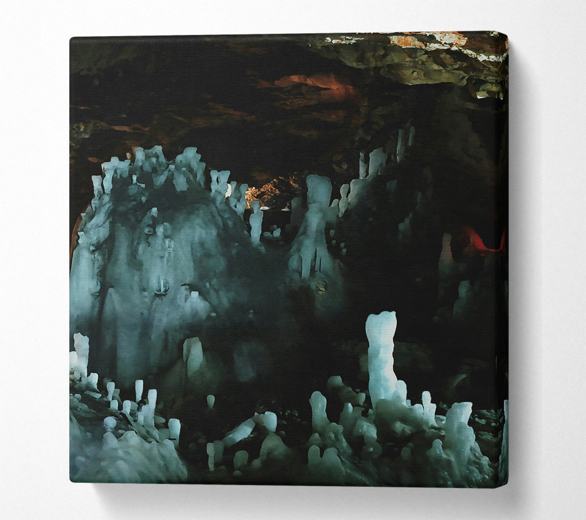 Teal Cave Stalagmites Canvas Wall Art