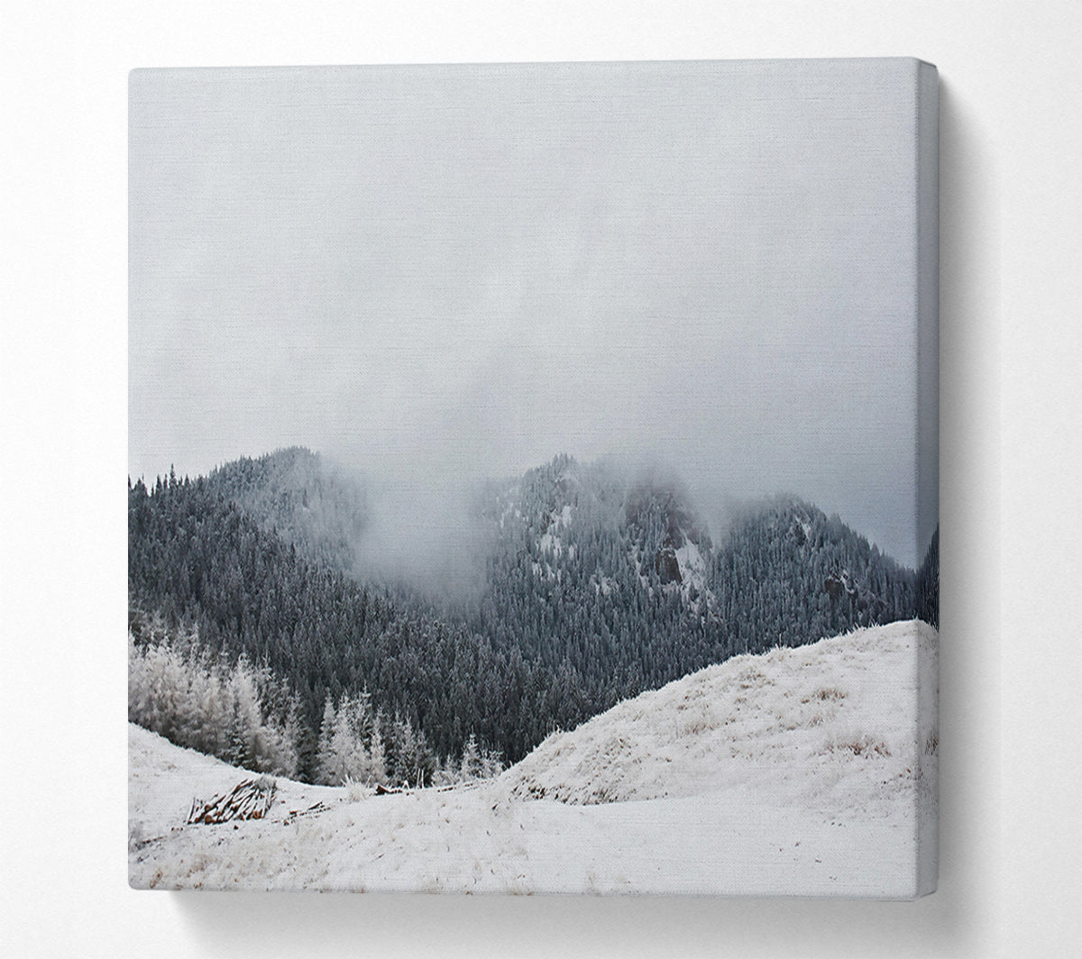 White Foggy Mountains Canvas Wall Art