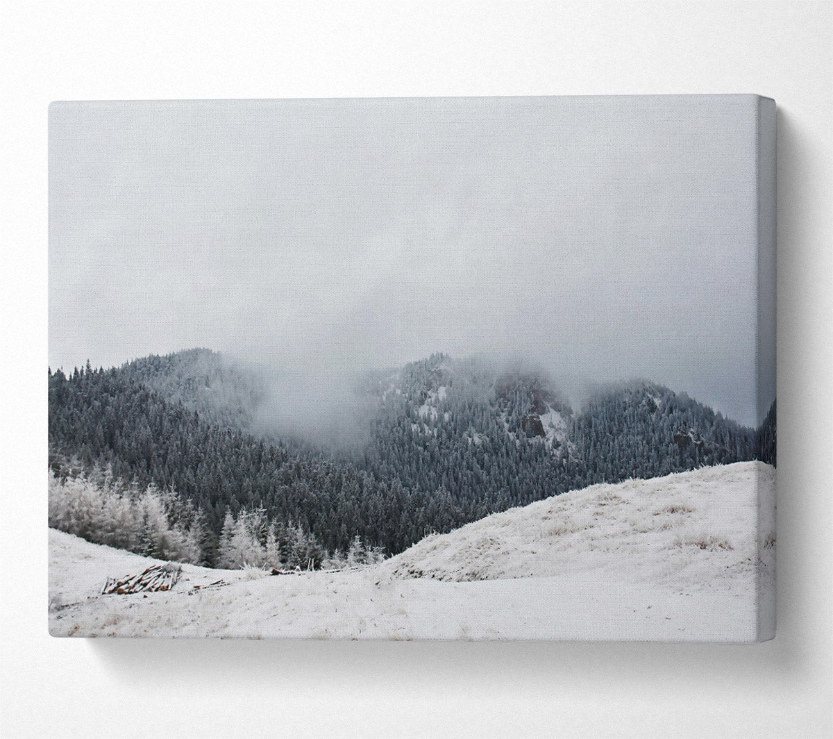 White Foggy Mountains Canvas Wall Art