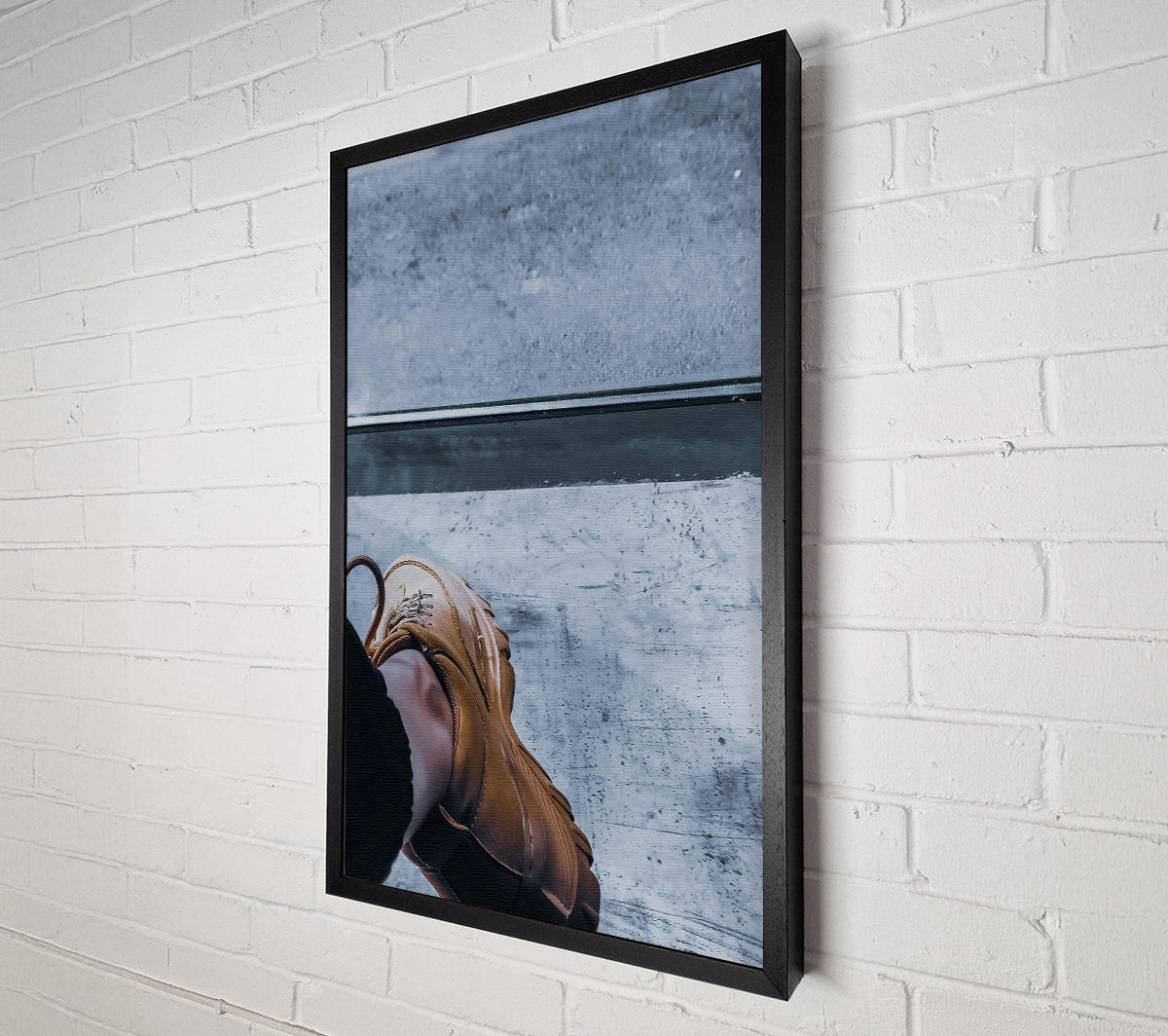 Tan Shoe On Grey Concrete Canvas Wall Art