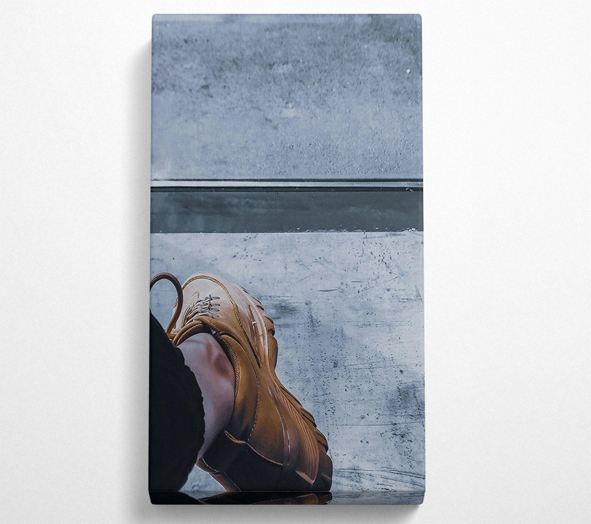 Tan Shoe On Grey Concrete Canvas Wall Art