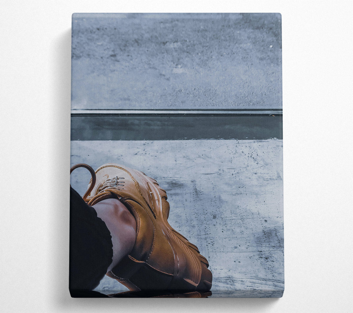Tan Shoe On Grey Concrete Canvas Wall Art