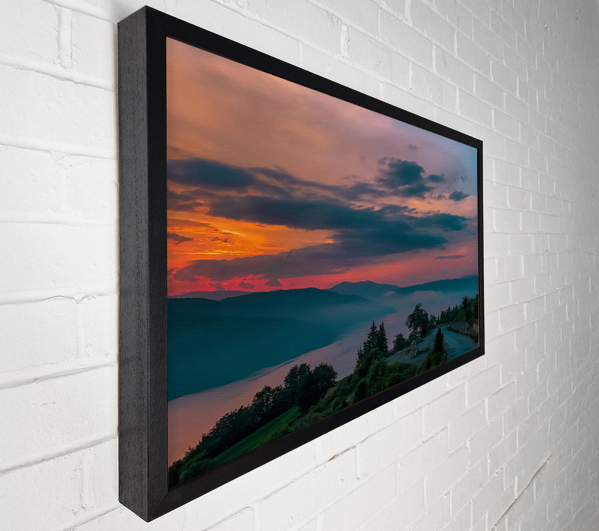 Pink Sunset Over Mountains Canvas Wall Art