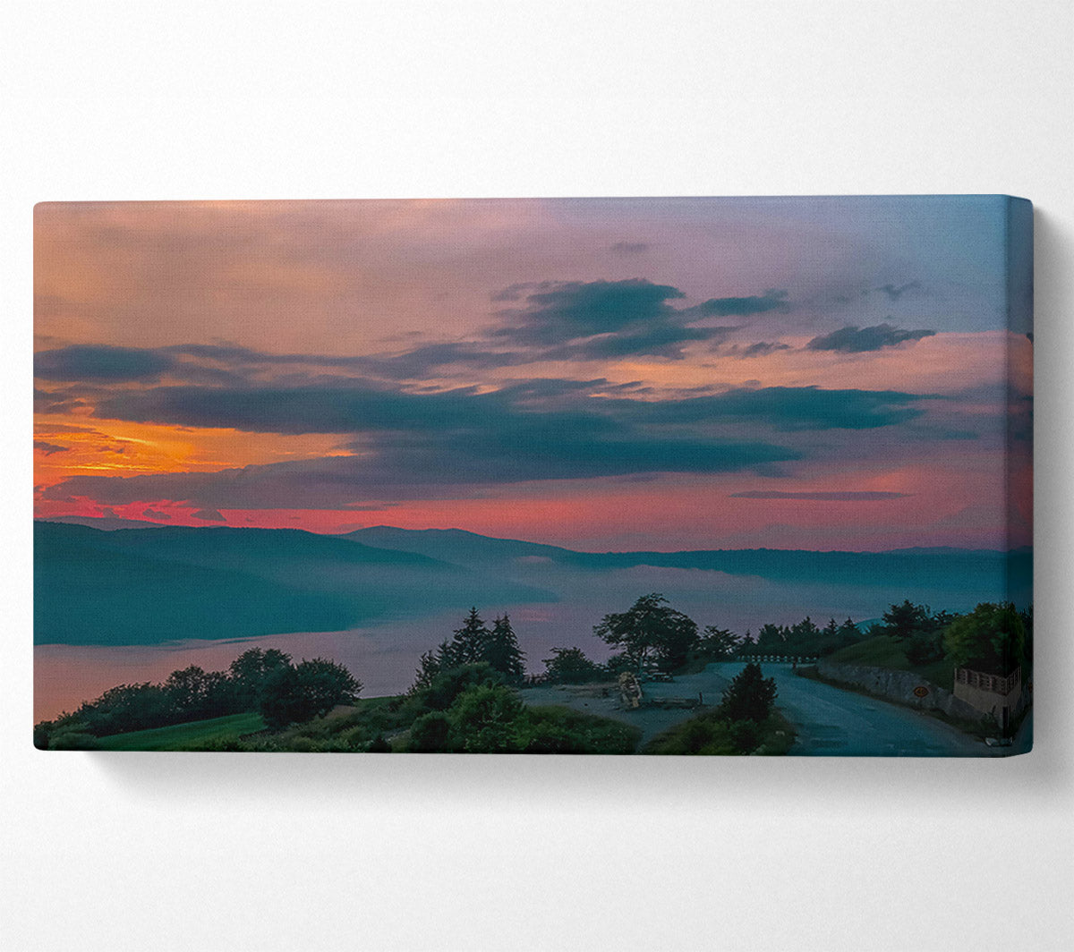 Pink Sunset Over Mountains Canvas Wall Art