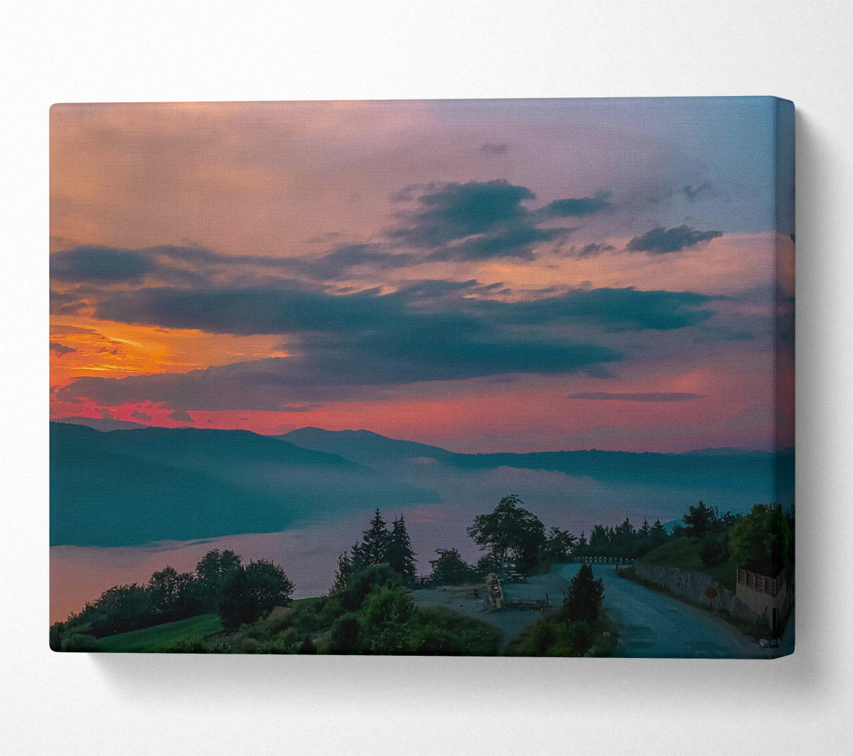 Pink Sunset Over Mountains Canvas Wall Art