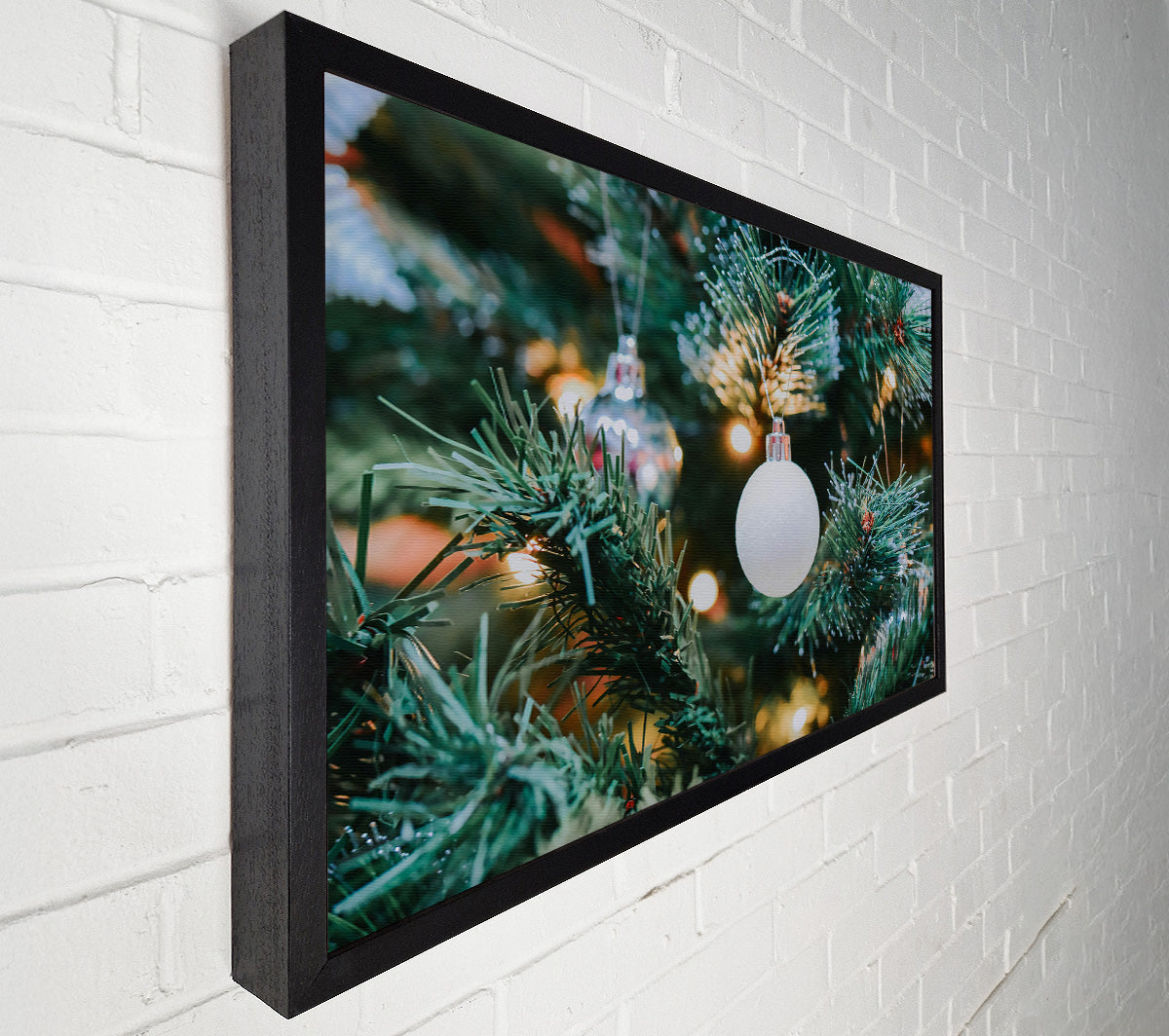 White Ornament On Green Tree Canvas Wall Art