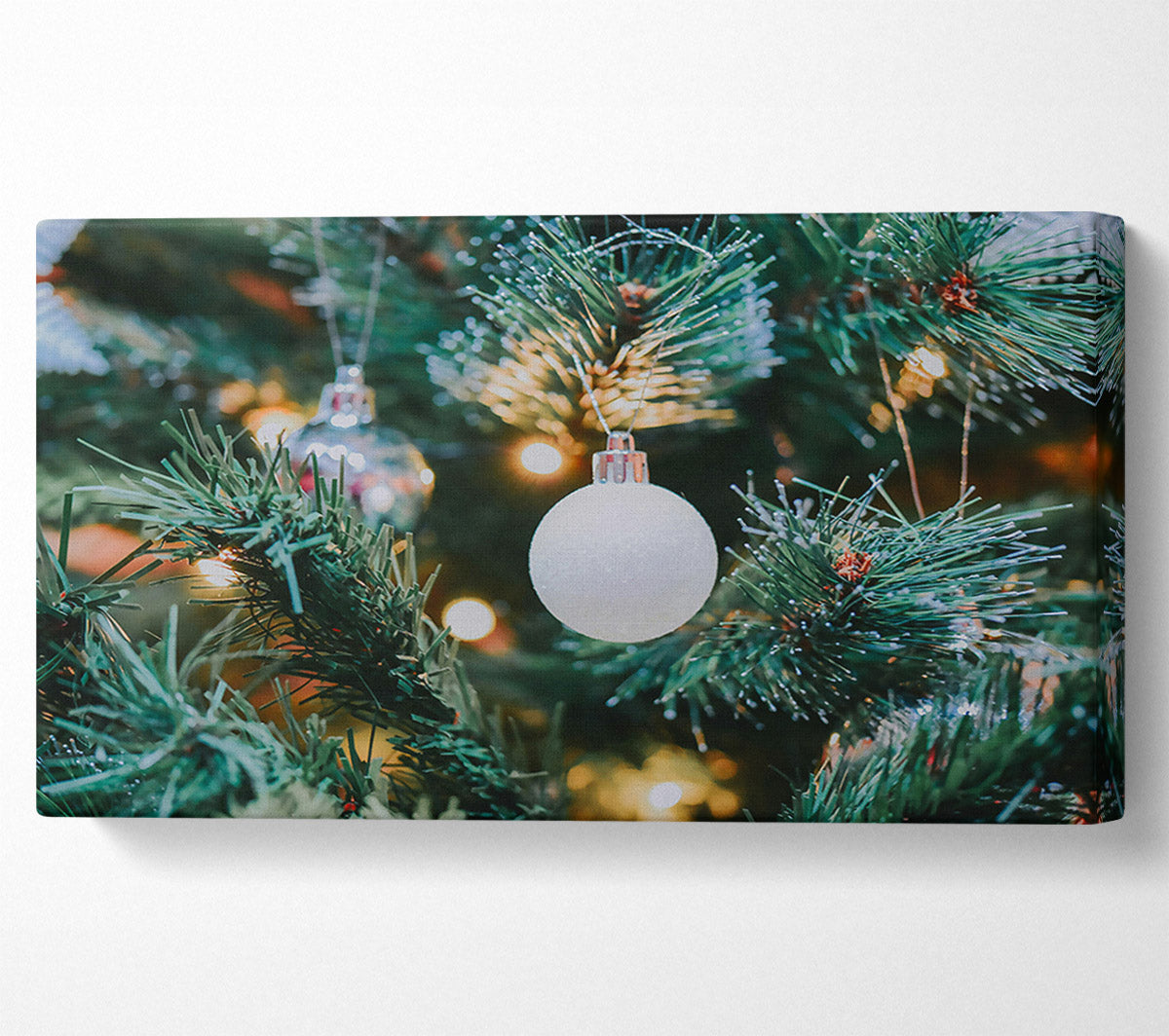 White Ornament On Green Tree Canvas Wall Art
