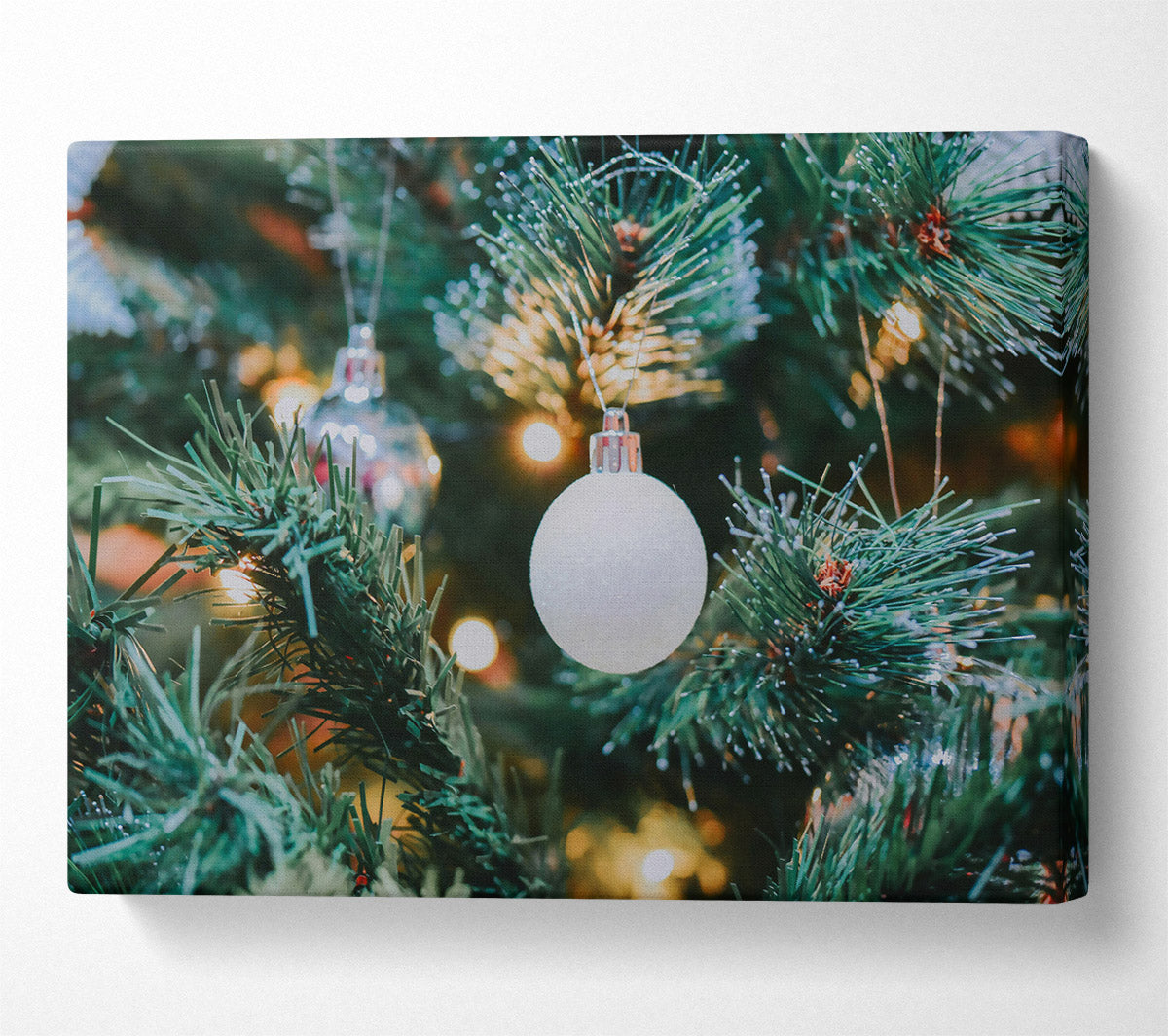 White Ornament On Green Tree Canvas Wall Art