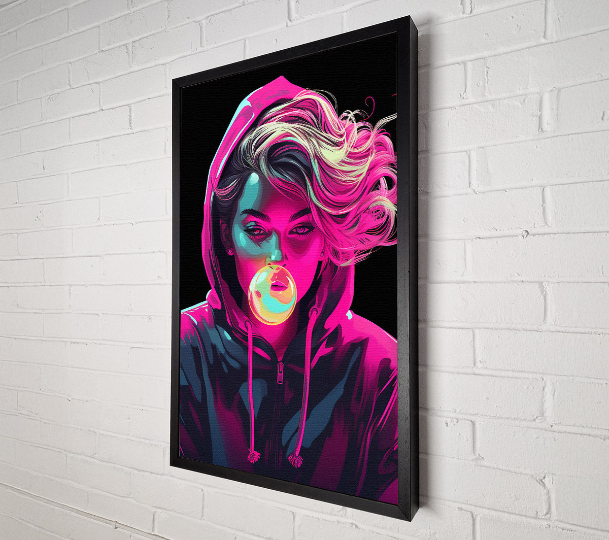 Pink Bubblegum Rebel Hoodie Girl Canvas Wall Art