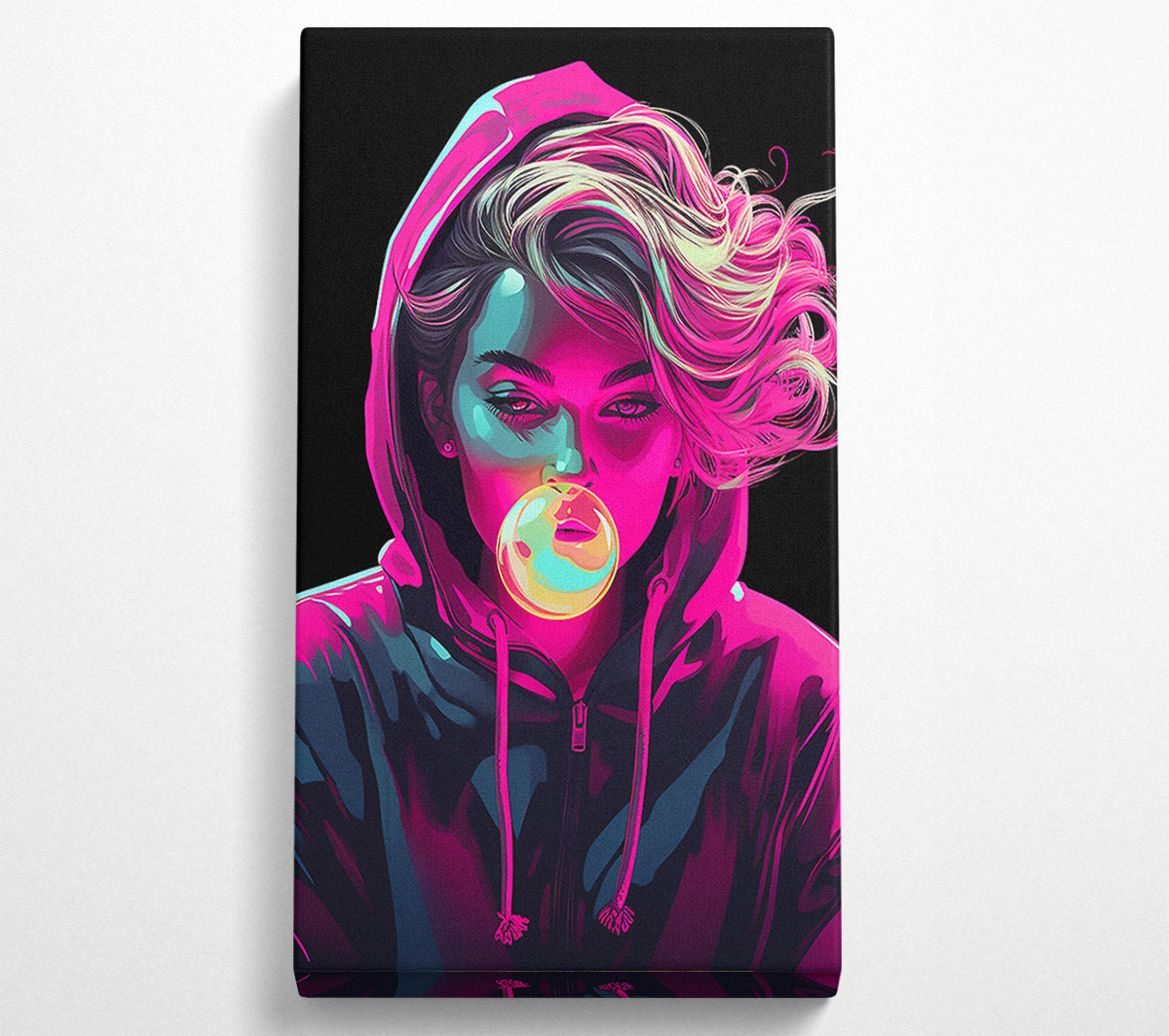 Pink Bubblegum Rebel Hoodie Girl Canvas Wall Art