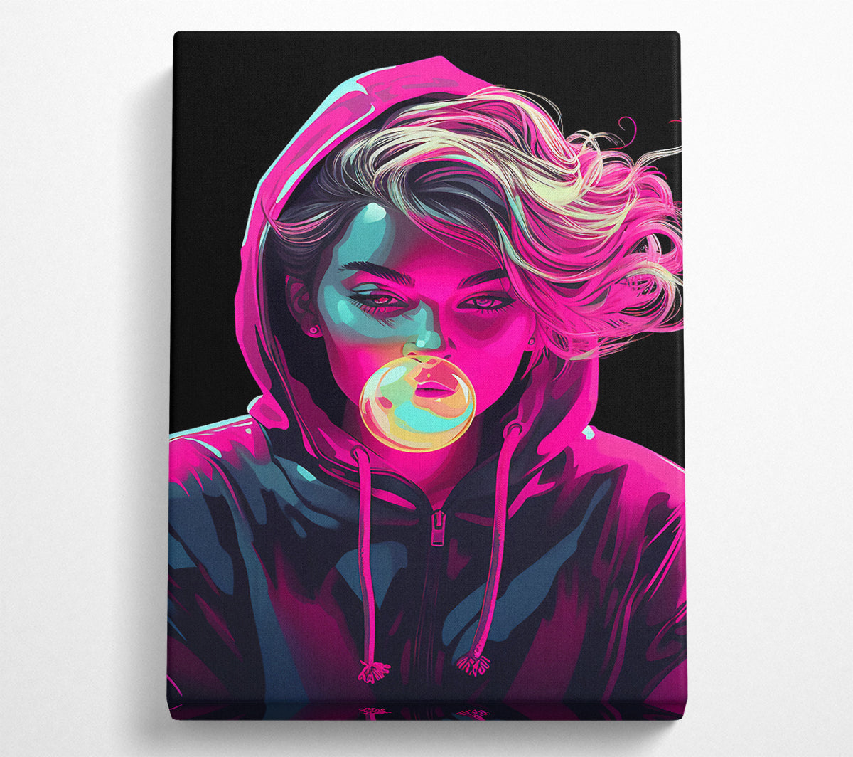 Pink Bubblegum Rebel Hoodie Girl Canvas Wall Art