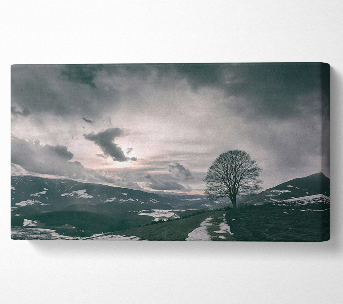 Grey Skies Over Mountains Canvas Wall Art