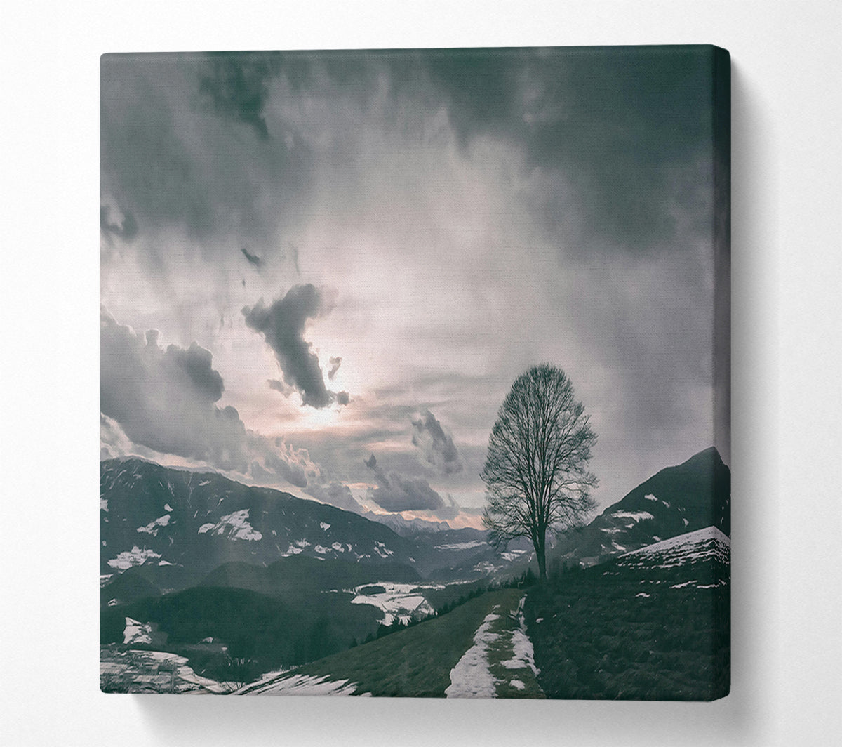 Grey Skies Over Mountains Canvas Wall Art