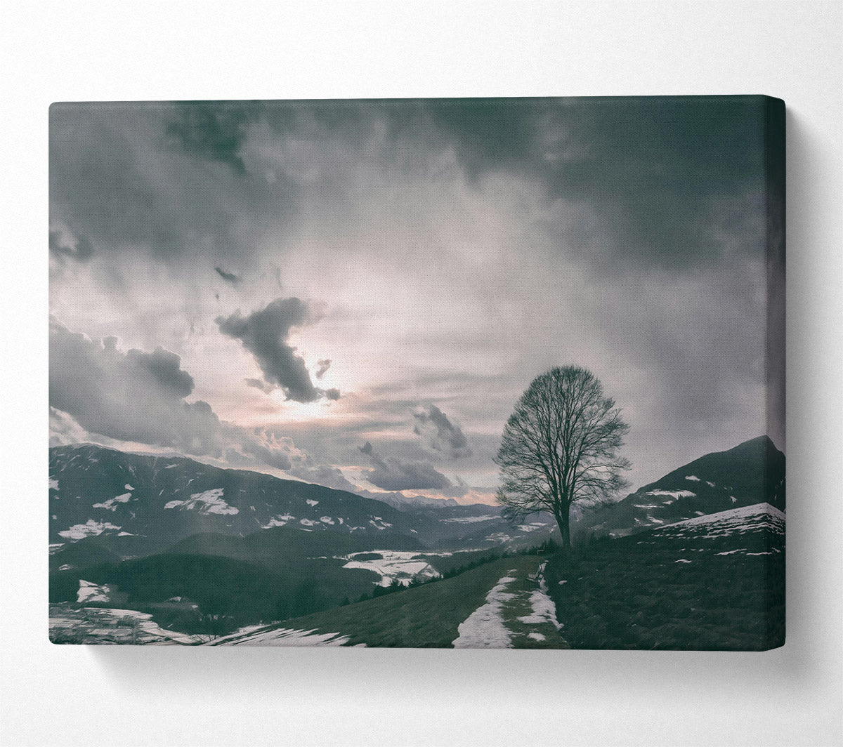 Grey Skies Over Mountains Canvas Wall Art