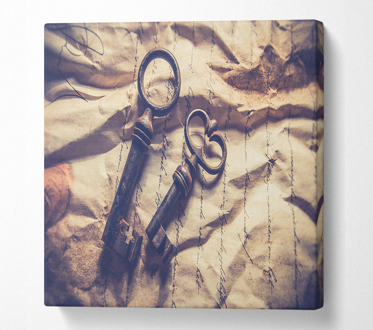 Rusty Keys On Cream Paper Canvas Wall Art