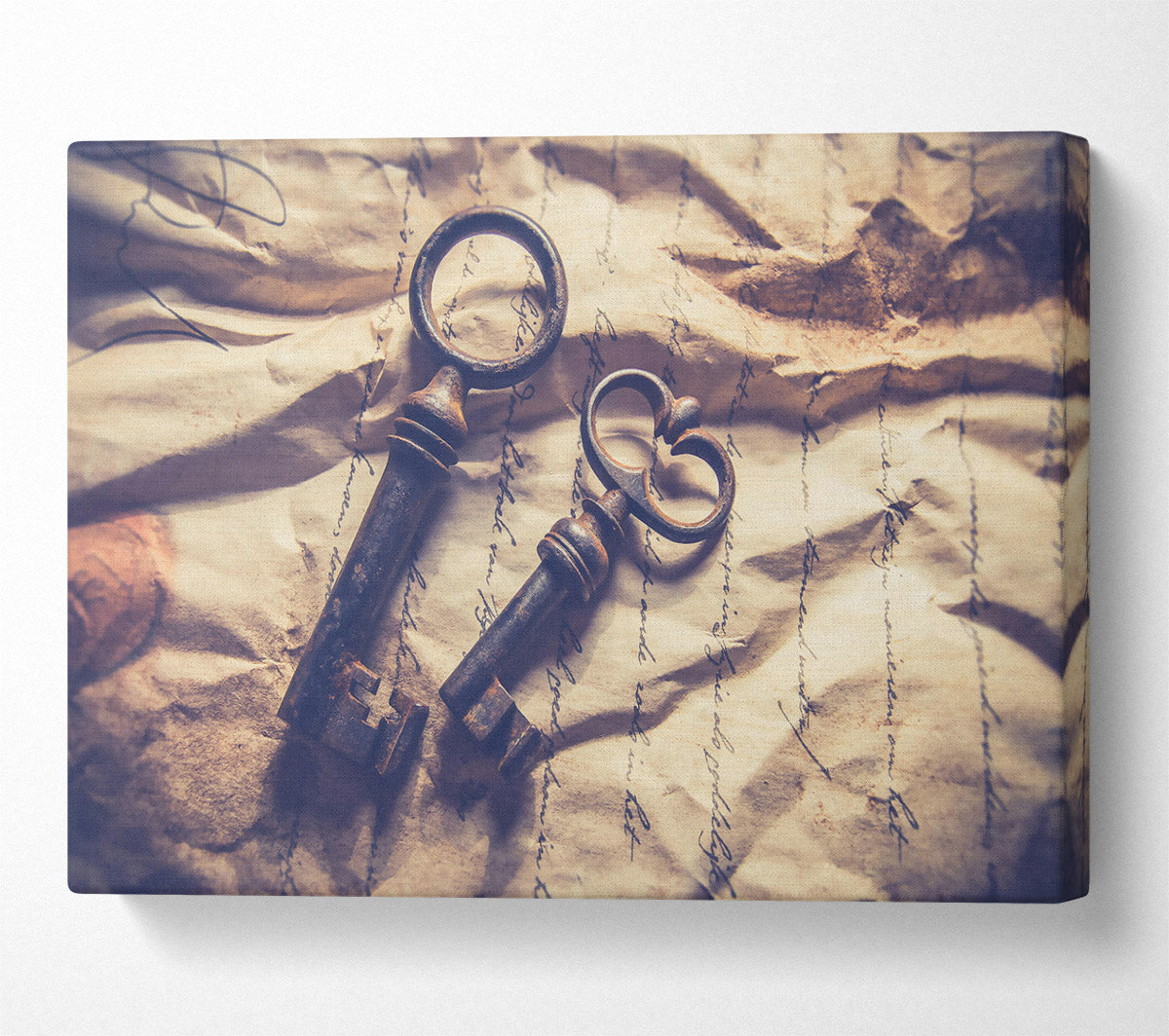 Rusty Keys On Cream Paper Canvas Wall Art