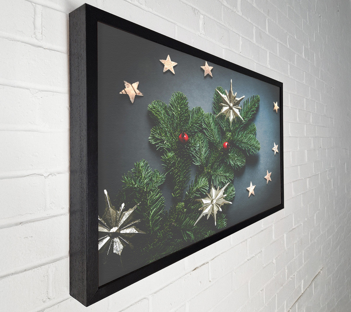 Silver Stars On Green Canvas Wall Art