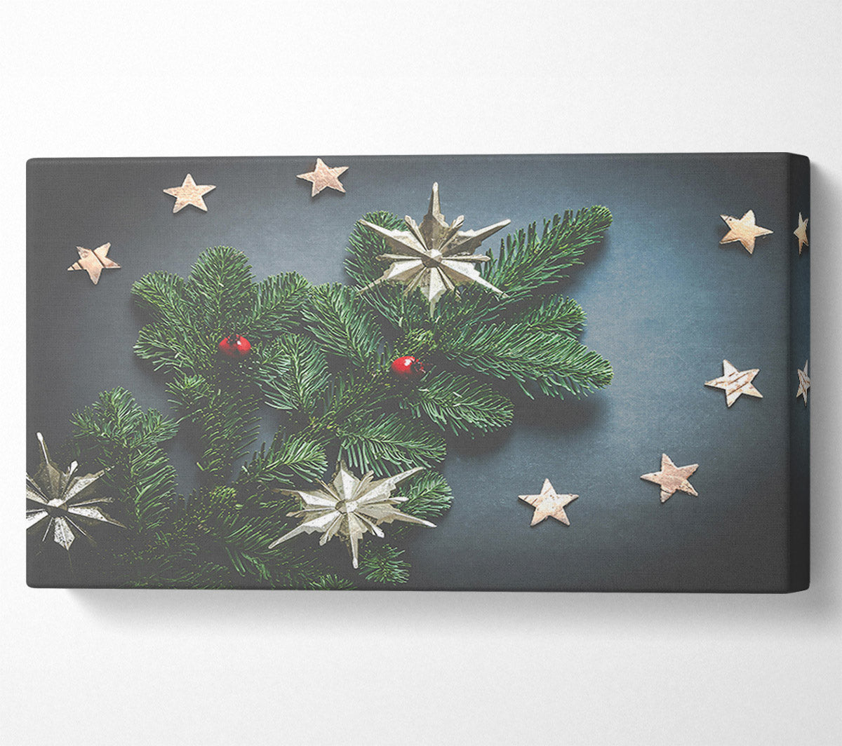 Silver Stars On Green Canvas Wall Art