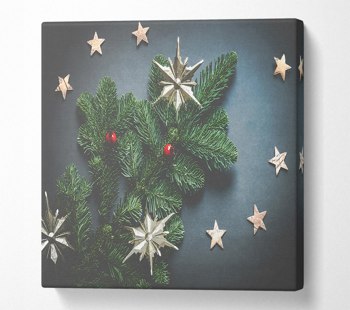Silver Stars On Green Canvas Wall Art