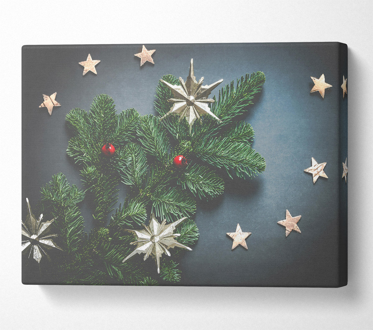 Silver Stars On Green Canvas Wall Art