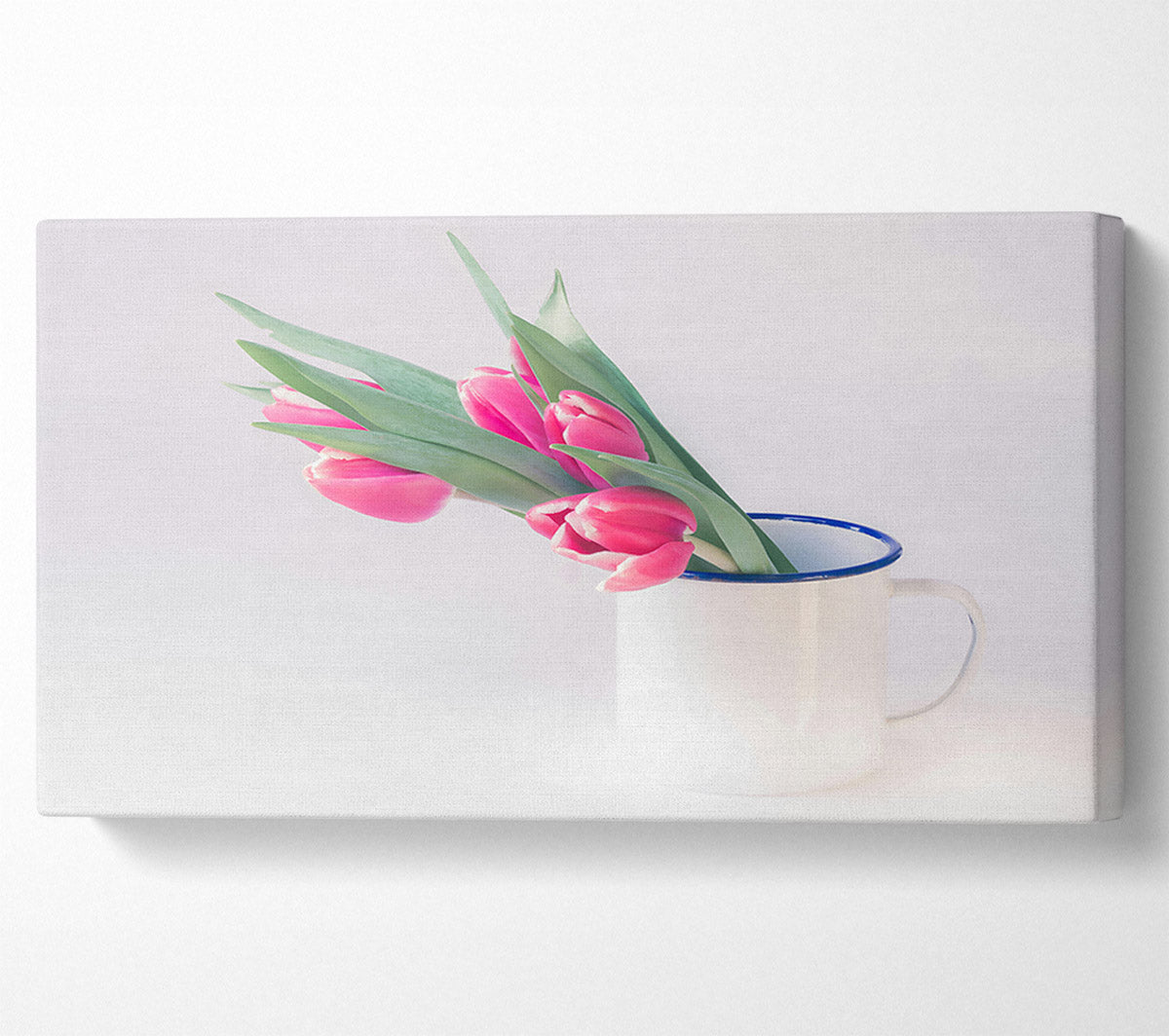 Pink Tulips In White Mug Canvas Wall Art