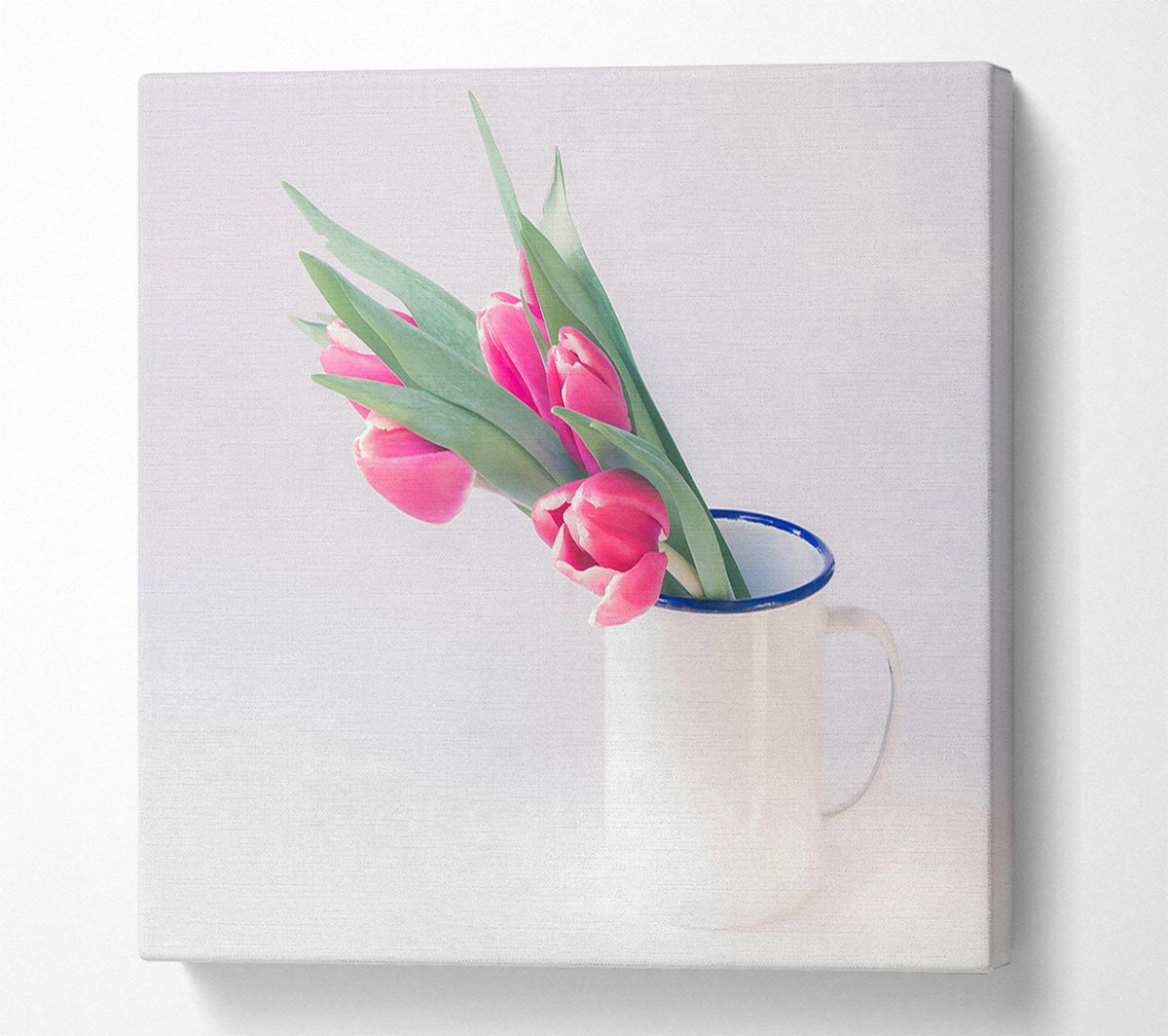 Pink Tulips In White Mug Canvas Wall Art