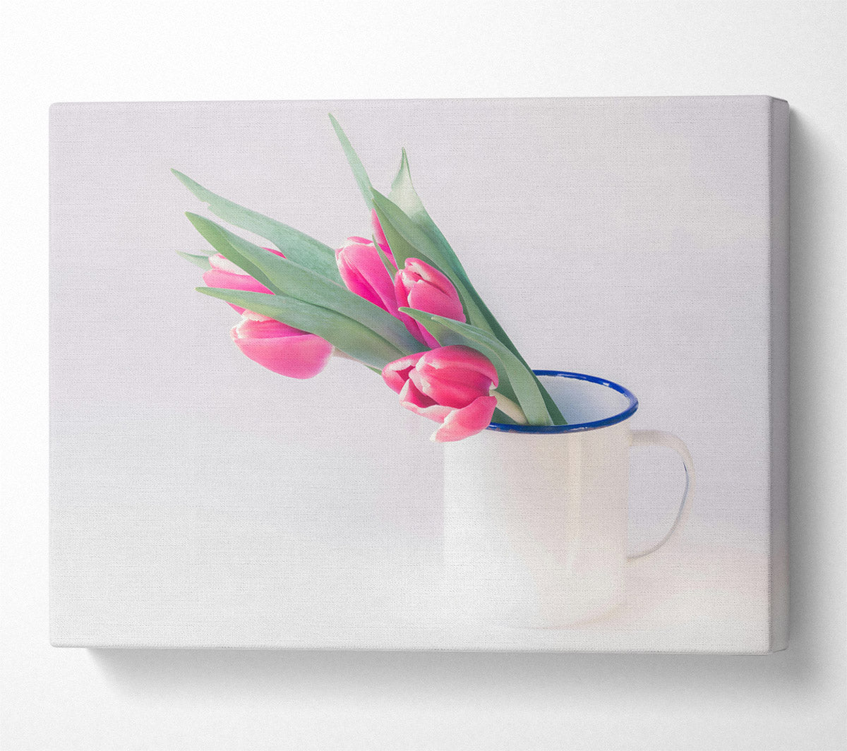 Pink Tulips In White Mug Canvas Wall Art
