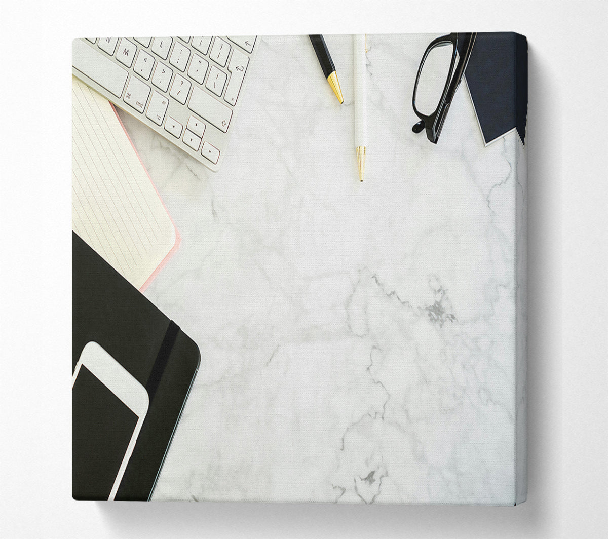 White Marble Workspace Canvas Wall Art
