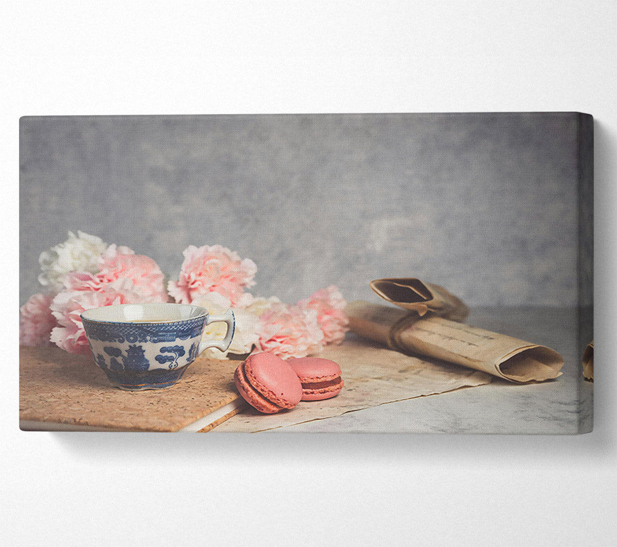 Pink Tea And Macarons Canvas Wall Art