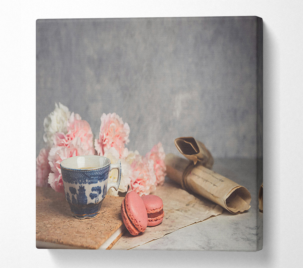 Pink Tea And Macarons Canvas Wall Art