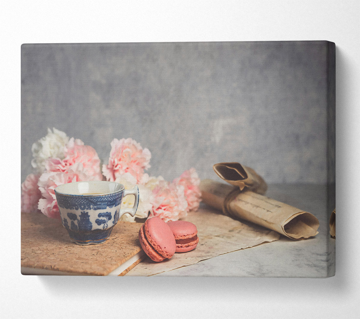 Pink Tea And Macarons Canvas Wall Art