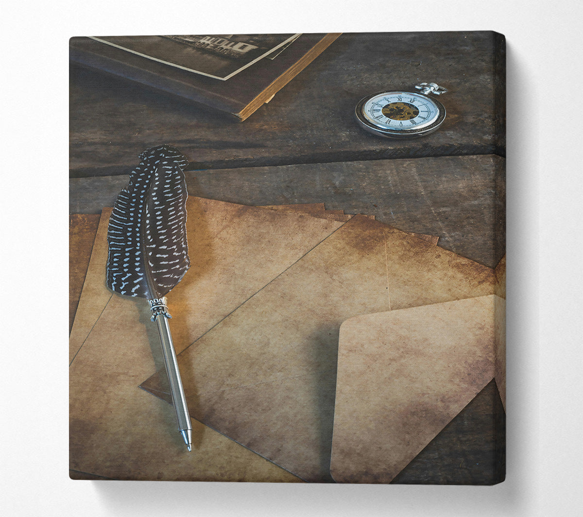 Tanned Feather And Time Canvas Wall Art