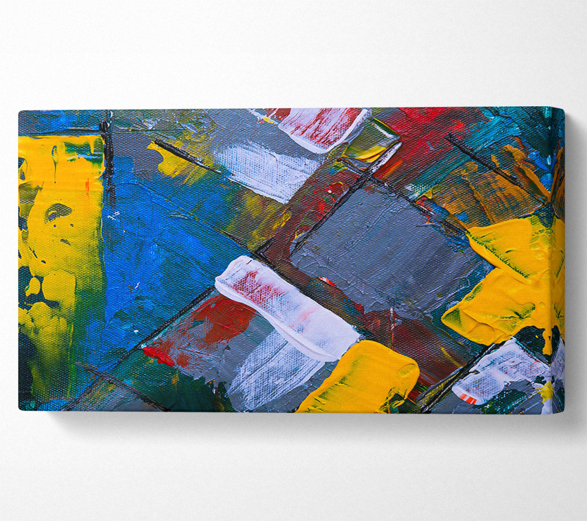 Yellow Strokes On Blue Canvas Wall Art