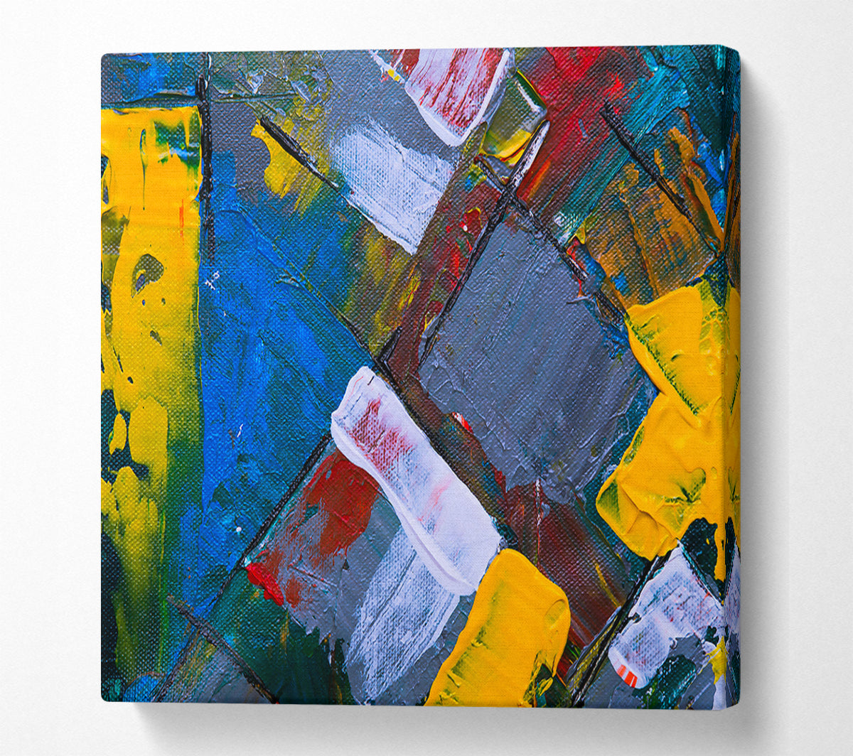 Yellow Strokes On Blue Canvas Wall Art