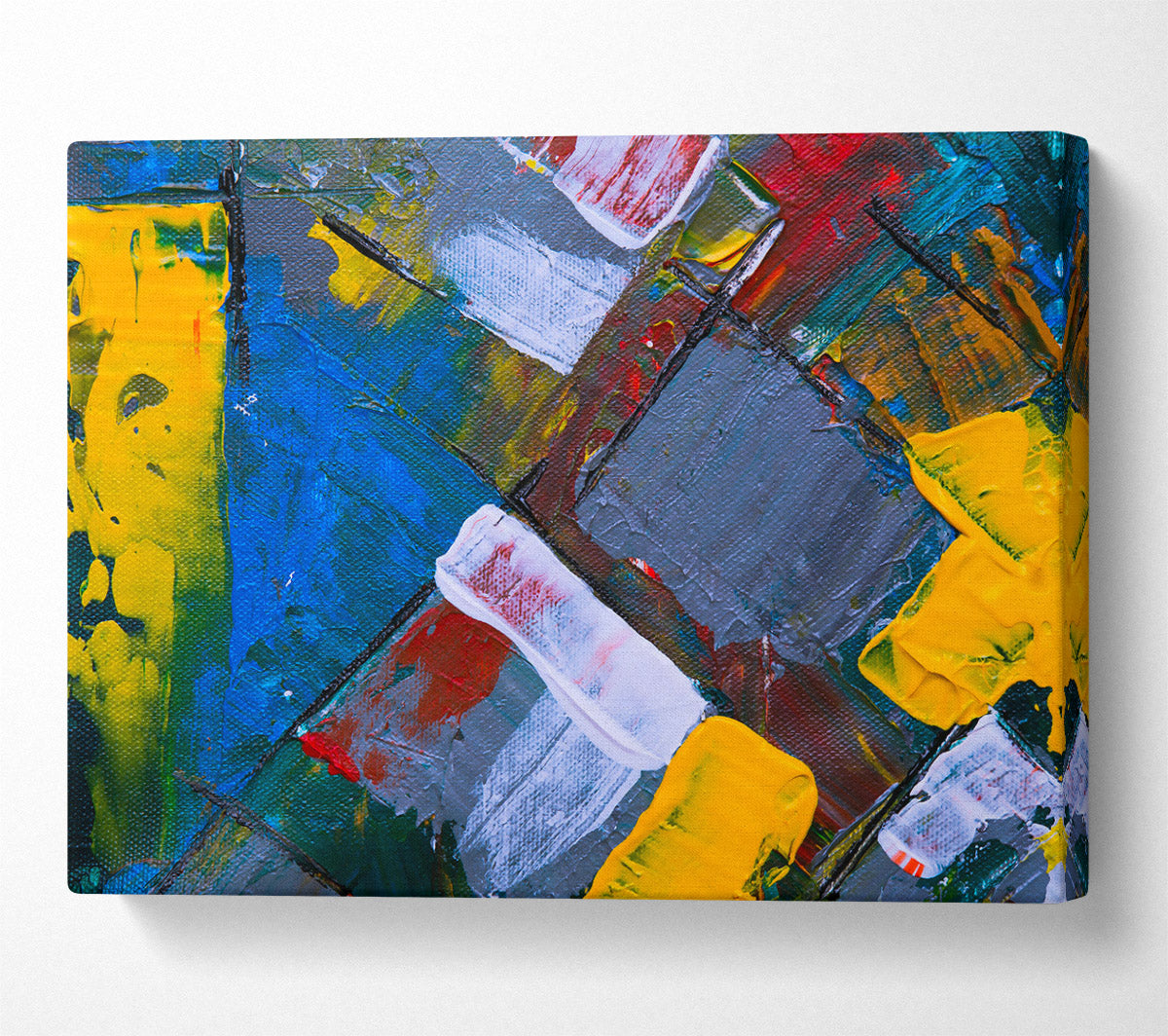 Yellow Strokes On Blue Canvas Wall Art
