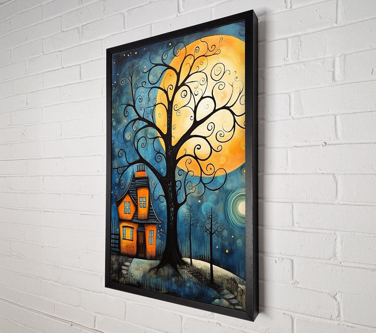 Swirly Tree House Moon Canvas Wall Art