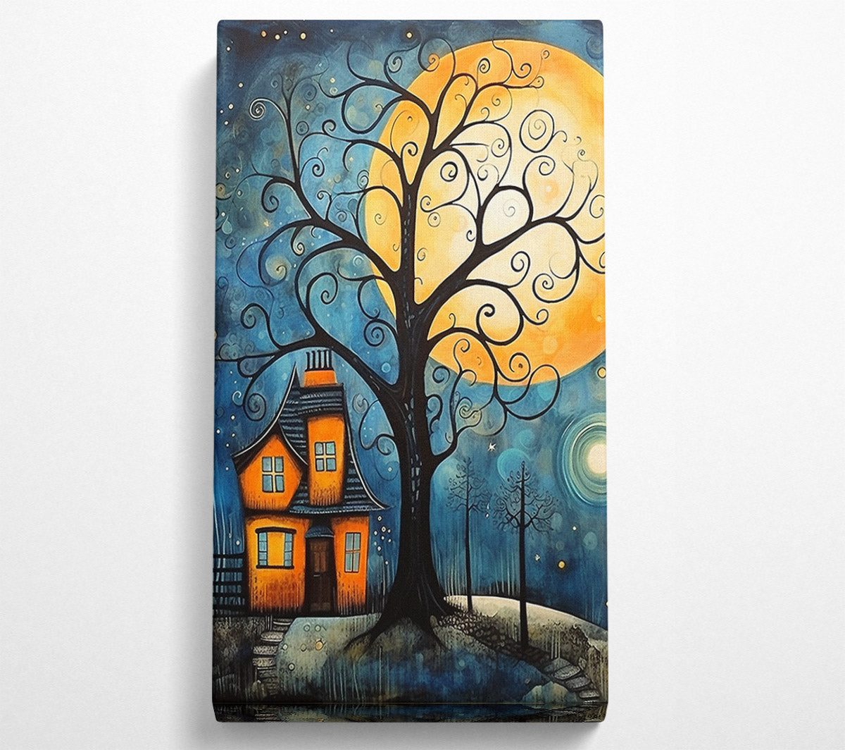 Swirly Tree House Moon Canvas Wall Art