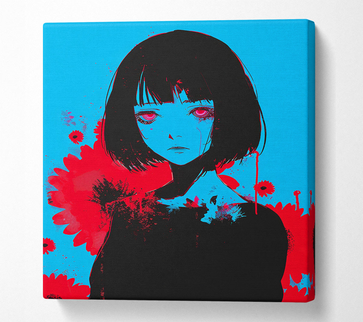 Red Tears On Blue Canvas Wall Art
