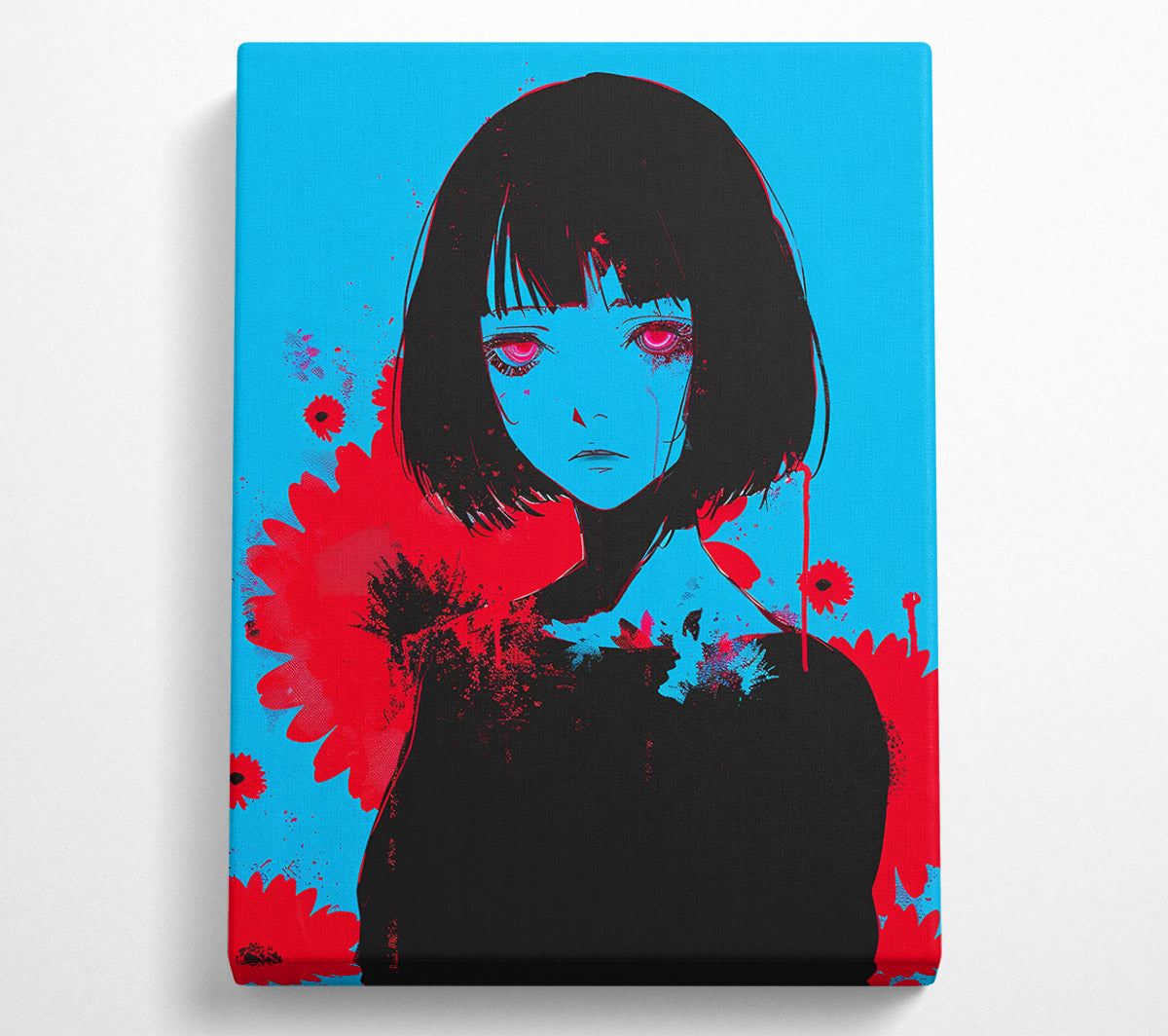 Red Tears On Blue Canvas Wall Art